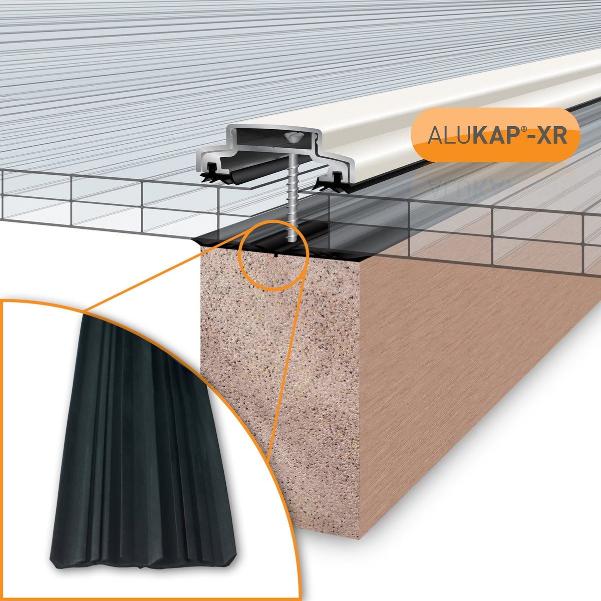 Alukap-XR 45mm Aluminium Bar with 55mm Slot Fit Rafter Gasket and End Cap - All Lengths