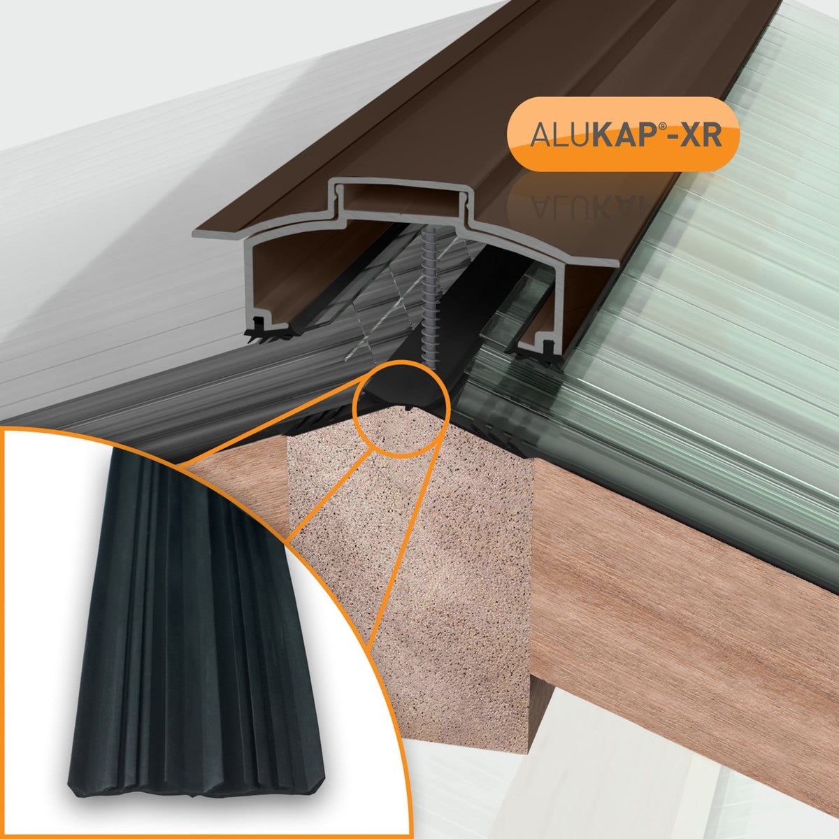 Alukap-XR Aluminium Hip Bar with 45mm Slot Fit Rafter Gasket and End Cap - All Lengths