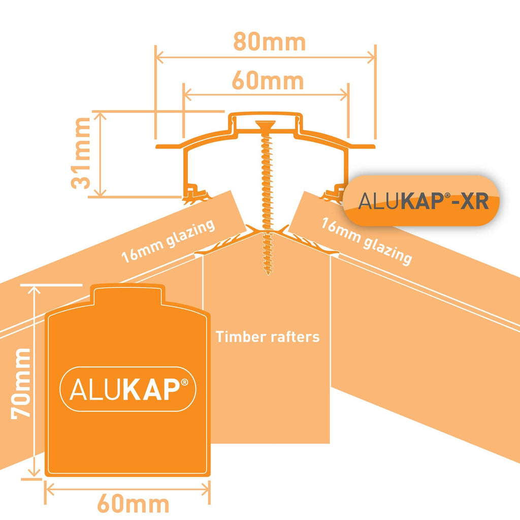 Alukap-XR Aluminium Hip Bar with 45mm Slot Fit Rafter Gasket and End Cap - All Lengths