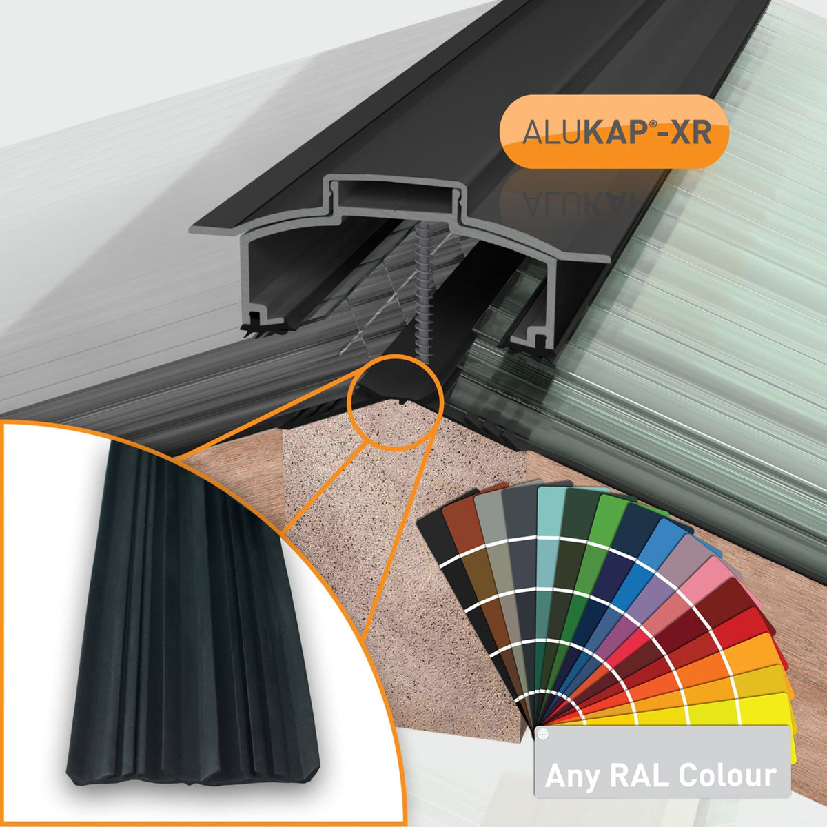 Alukap-XR Aluminium Hip Bar with 45mm Slot Fit Rafter Gasket and End Cap - All Lengths