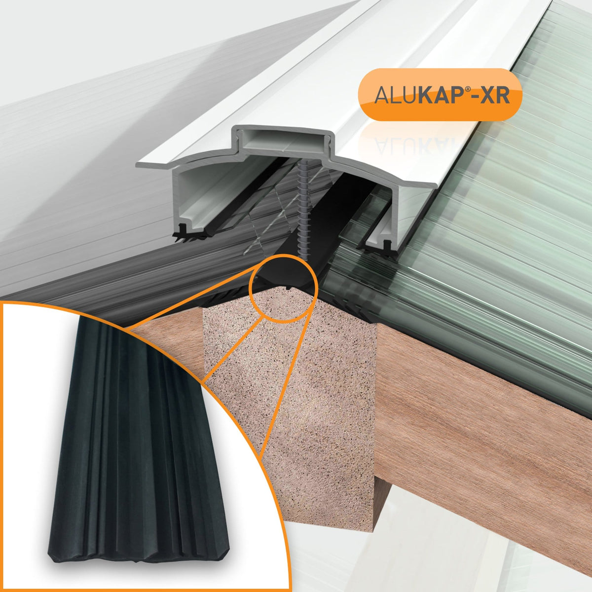 Alukap-XR Aluminium Hip Bar with 45mm Slot Fit Rafter Gasket and End Cap - All Lengths