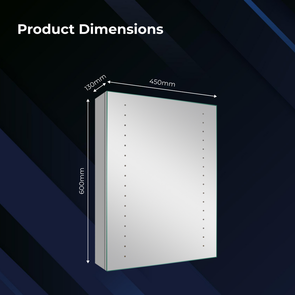 Lunar 1 Door Rectangular Illuminated Mirror Cabinet - 600mm x 450mm