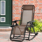 Foldable Reclining Zero Gravity Lounge Rockers w/ Pillow, Cup Holder, Brown