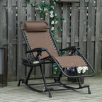 Foldable Reclining Zero Gravity Lounge Rockers w/ Pillow, Cup Holder, Brown