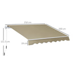 2.5 x 2m Manual Retractable Awning Canopy with Winding Handle for Garden, Patio, Khaki