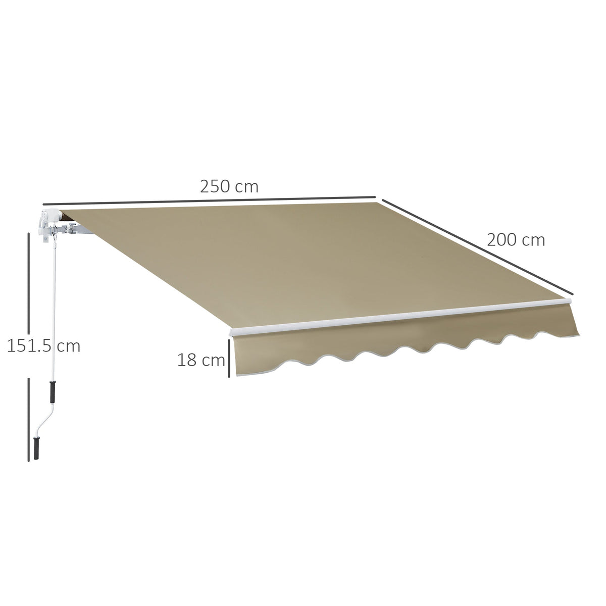 2.5 x 2m Manual Retractable Awning Canopy with Winding Handle for Garden, Patio, Khaki