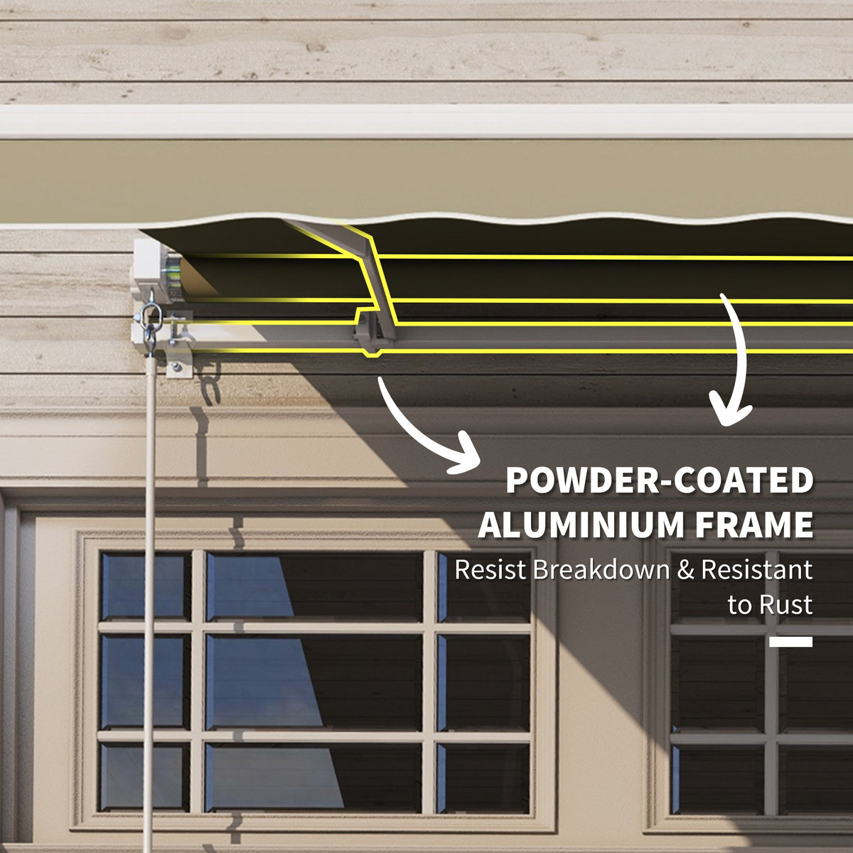 2.5 x 2m Manual Retractable Awning Canopy with Winding Handle for Garden, Patio, Khaki