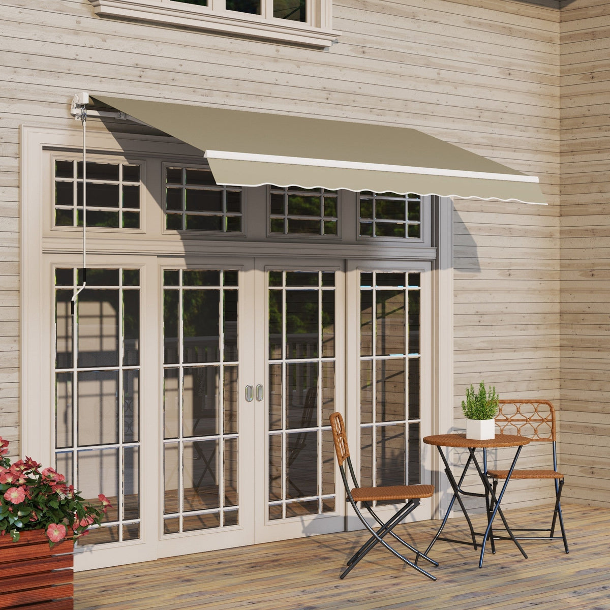 2.5 x 2m Manual Retractable Awning Canopy with Winding Handle for Garden, Patio, Khaki