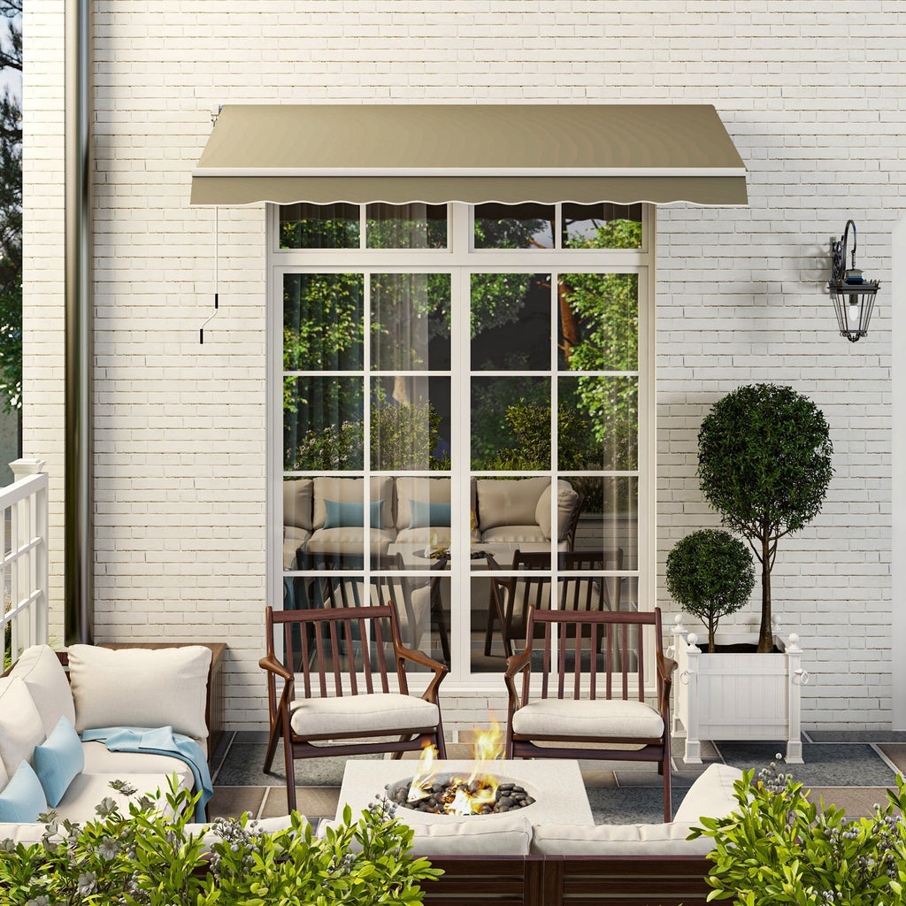 2.5 x 2m Manual Retractable Awning Canopy with Winding Handle for Garden, Patio, Khaki