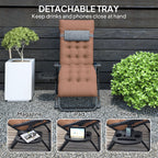 Padded Folding Recliner Chair with Cupholder, Adjustable Backrest & Cushion, Khaki