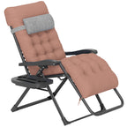 Padded Folding Recliner Chair with Cupholder, Adjustable Backrest & Cushion, Khaki