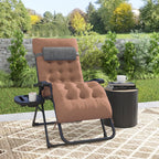 Padded Folding Recliner Chair with Cupholder, Adjustable Backrest & Cushion, Khaki