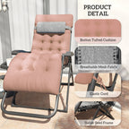 Padded Folding Recliner Chair with Cupholder, Adjustable Backrest & Cushion, Khaki