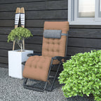 Padded Folding Recliner Chair with Cupholder, Adjustable Backrest & Cushion, Khaki