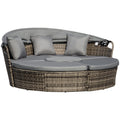 4-piece Round Outdoor Daybed with Retractable Canopy, PE Rattan Wicker Chair, Grey