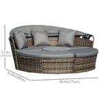 4-piece Round Outdoor Daybed with Retractable Canopy, PE Rattan Wicker Chair, Grey