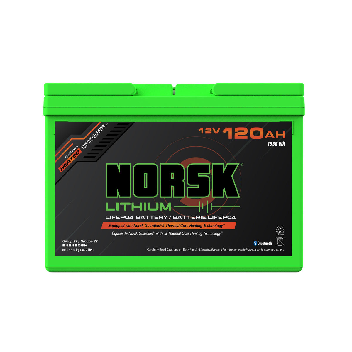 Norsk (LiFePO4) 120Ah 12.8v Lithium Marine Deep Cycle Battery (Heated)