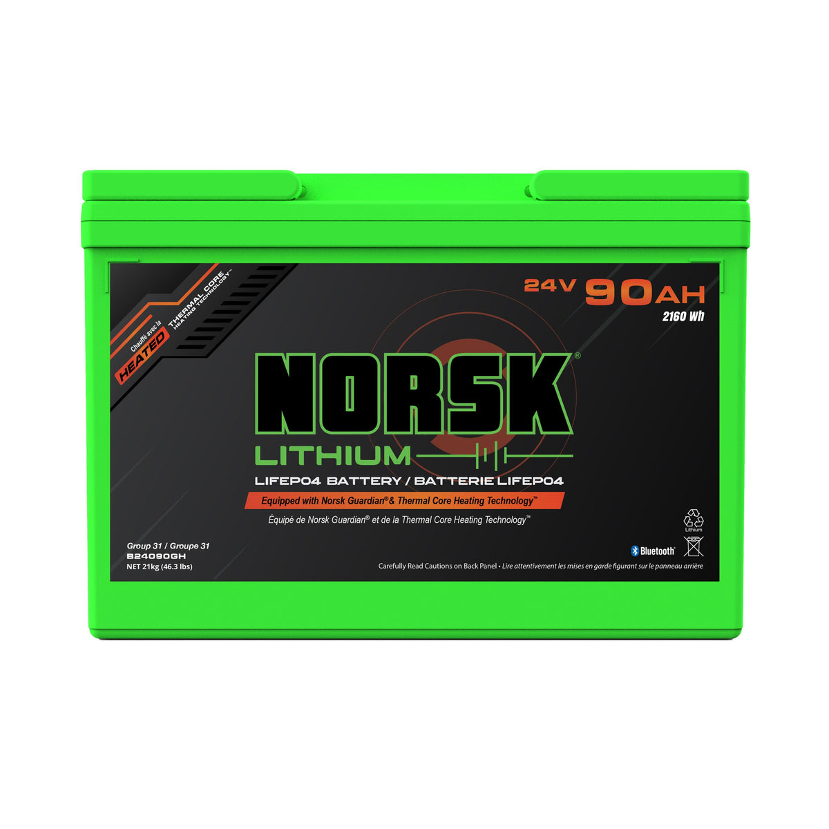 Norsk (LiFePO4) 90Ah 24v Lithium Marine Deep Cycle Battery (Heated)