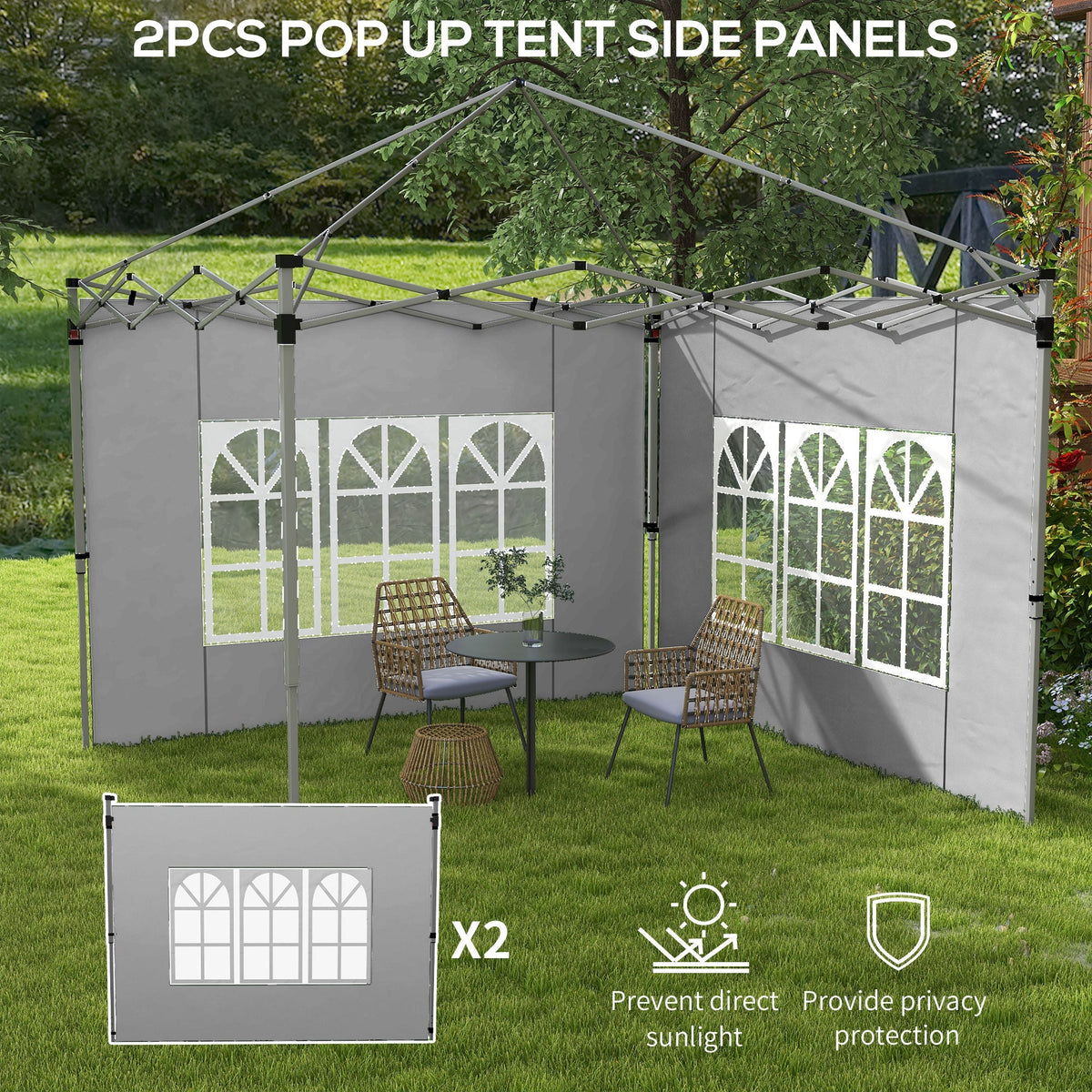 Gazebo Side Panels for 3x3(m) or 3x4(m) Pop Up Gazebo, 2 Pack Sides Replacement, Grey