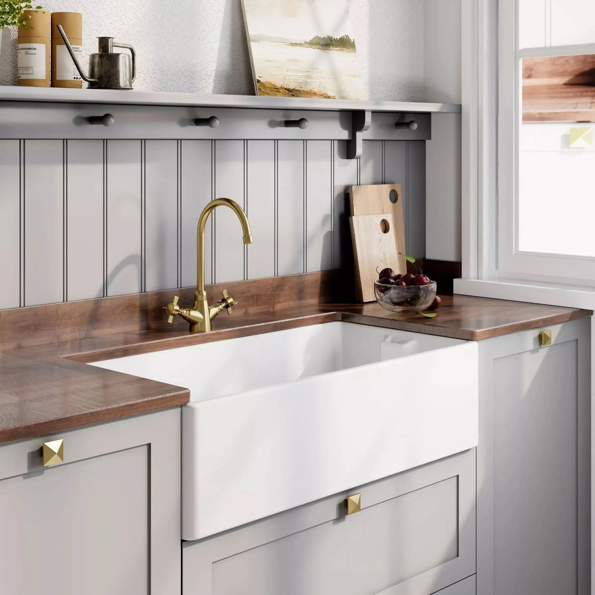 Inspire Single Bowl Belfast Sink With Offset Waste And Weir Overflow