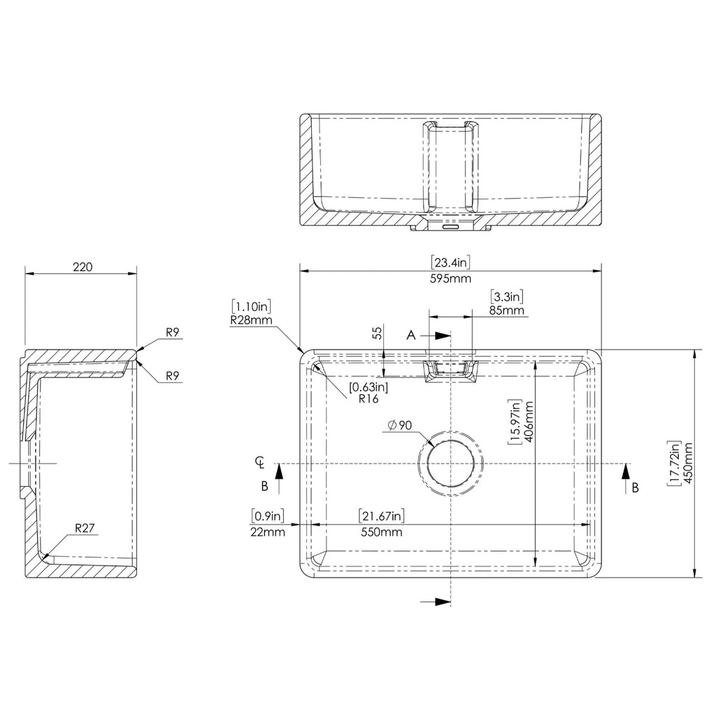 Inspire Single Bowl Belfast Sink With Central Waste And Weir Overflow - White