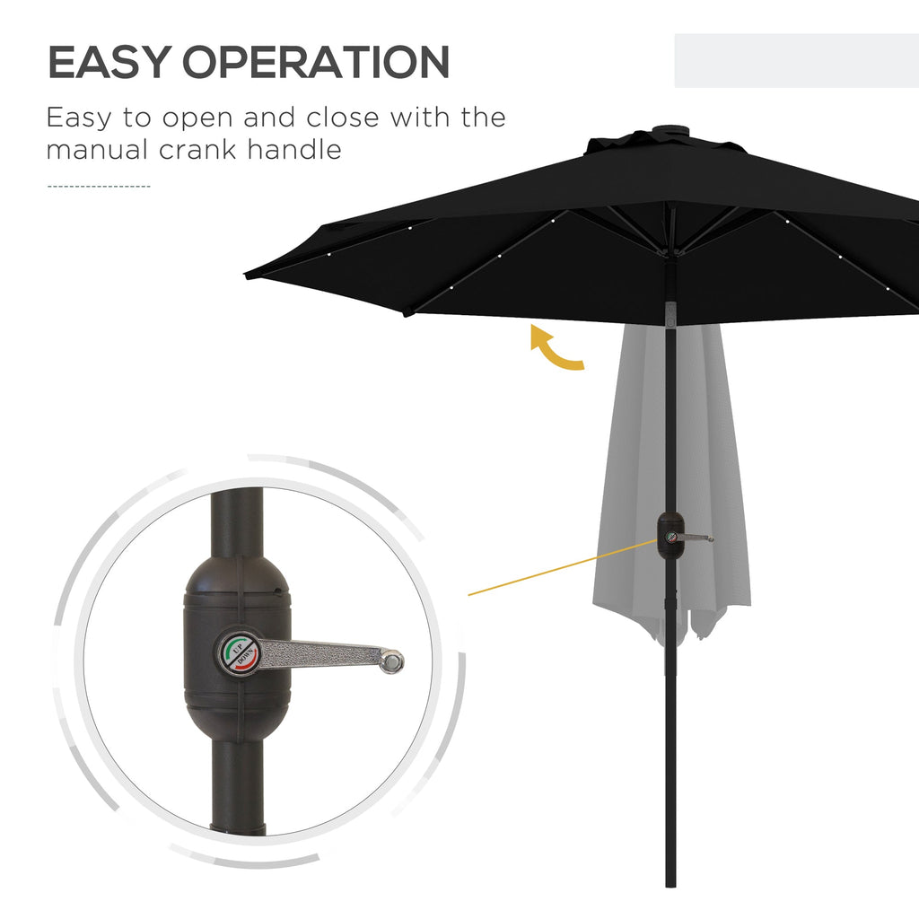 9ft Solar Patio Umbrella Outdoor Sunshade 24 LED Lights Tilt Canopy, Black