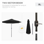 9ft Solar Patio Umbrella Outdoor Sunshade 24 LED Lights Tilt Canopy, Black