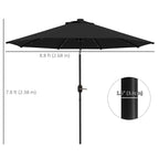 9ft Solar Patio Umbrella Outdoor Sunshade 24 LED Lights Tilt Canopy, Black