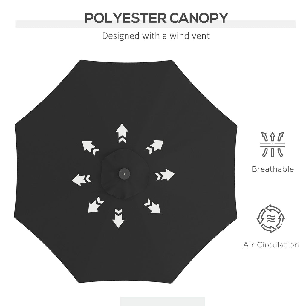 9ft Solar Patio Umbrella Outdoor Sunshade 24 LED Lights Tilt Canopy, Black