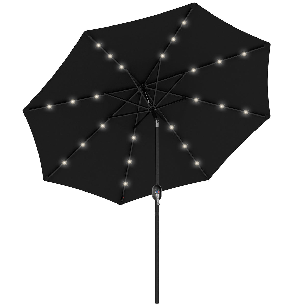 9ft Solar Patio Umbrella Outdoor Sunshade 24 LED Lights Tilt Canopy, Black