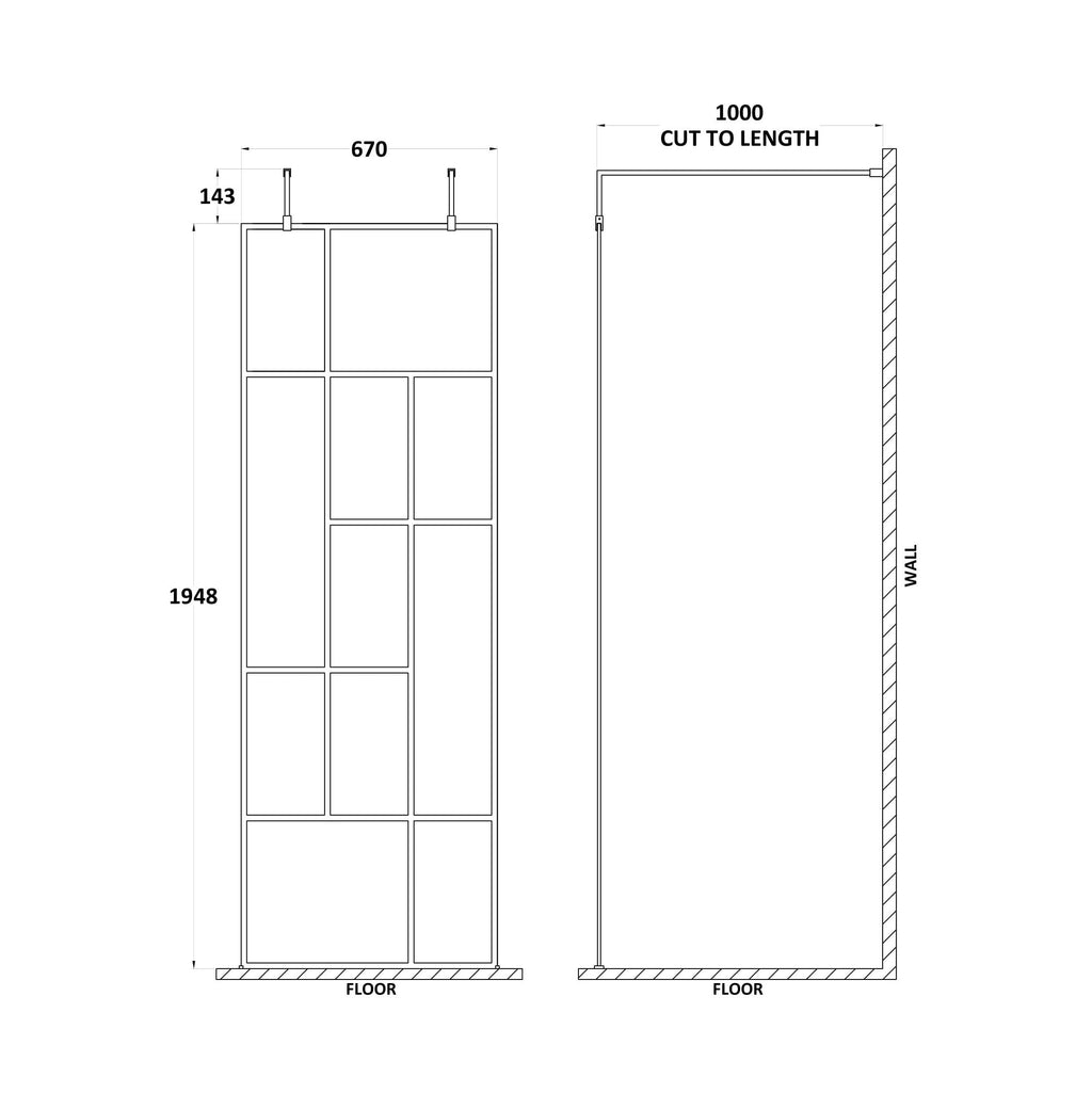 Aspect 8mm Glass Abstract Frame Wetroom Panel - Matt Black