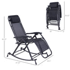 Foldable Reclining Zero Gravity Rocker, Pillow, Cup & Phone Holder, Black