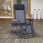 Foldable Reclining Zero Gravity Rocker, Pillow, Cup & Phone Holder, Black