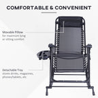 Foldable Reclining Zero Gravity Rocker, Pillow, Cup & Phone Holder, Black