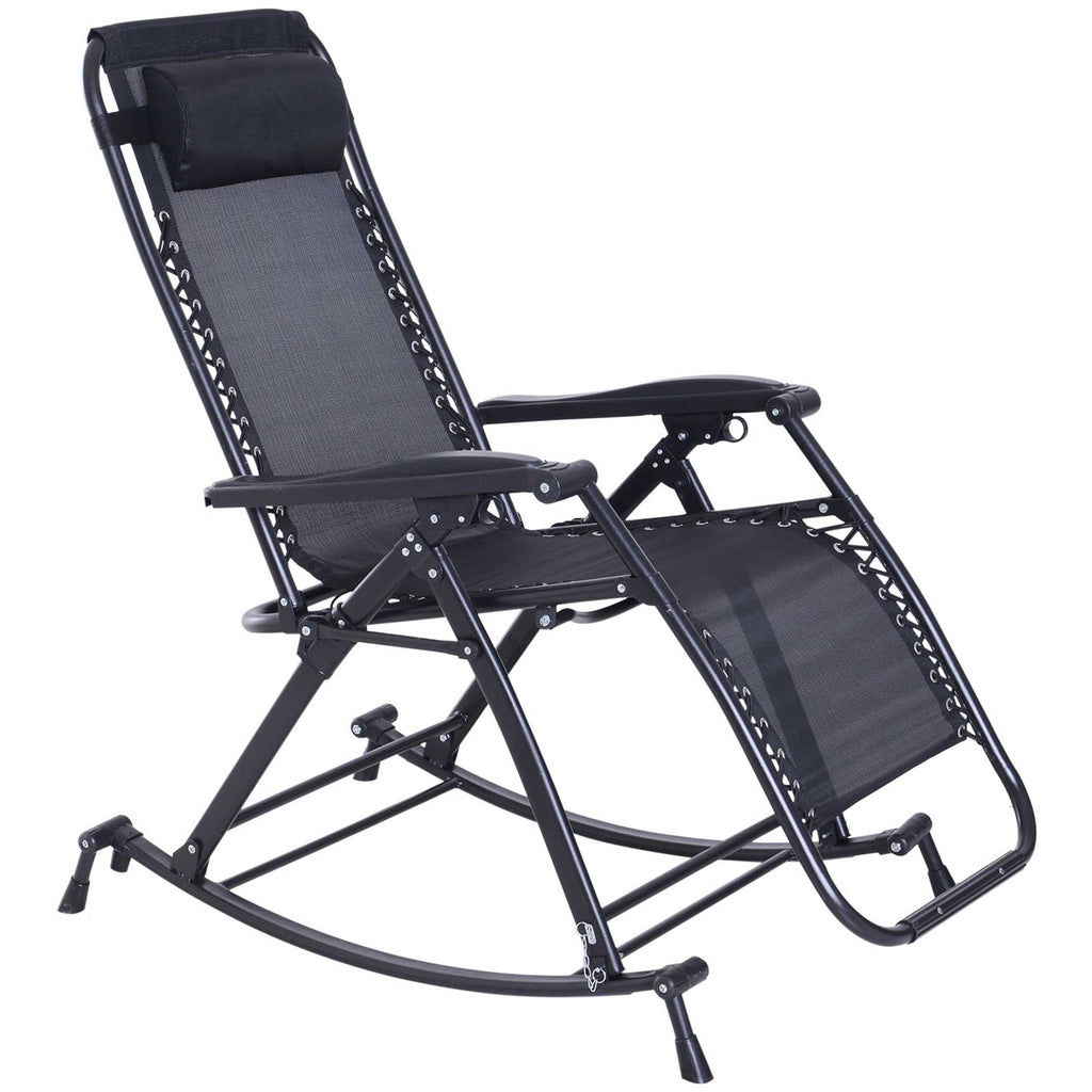 Foldable Reclining Zero Gravity Rocker, Pillow, Cup & Phone Holder, Black