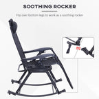 Foldable Reclining Zero Gravity Rocker, Pillow, Cup & Phone Holder, Black