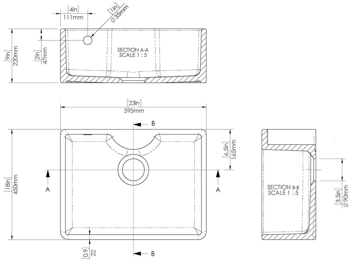 Inspire Single Bowl Butler Sink With Tap Ledge And Overflow - White