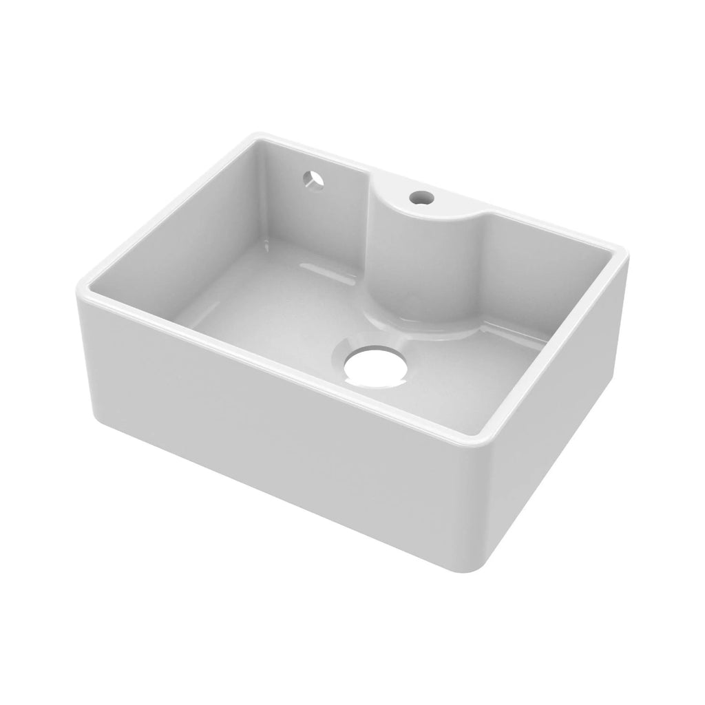 Inspire 595mm Single Bowl Butler Sink With Offset Waste And Overflow - 1 Tap Hole - White