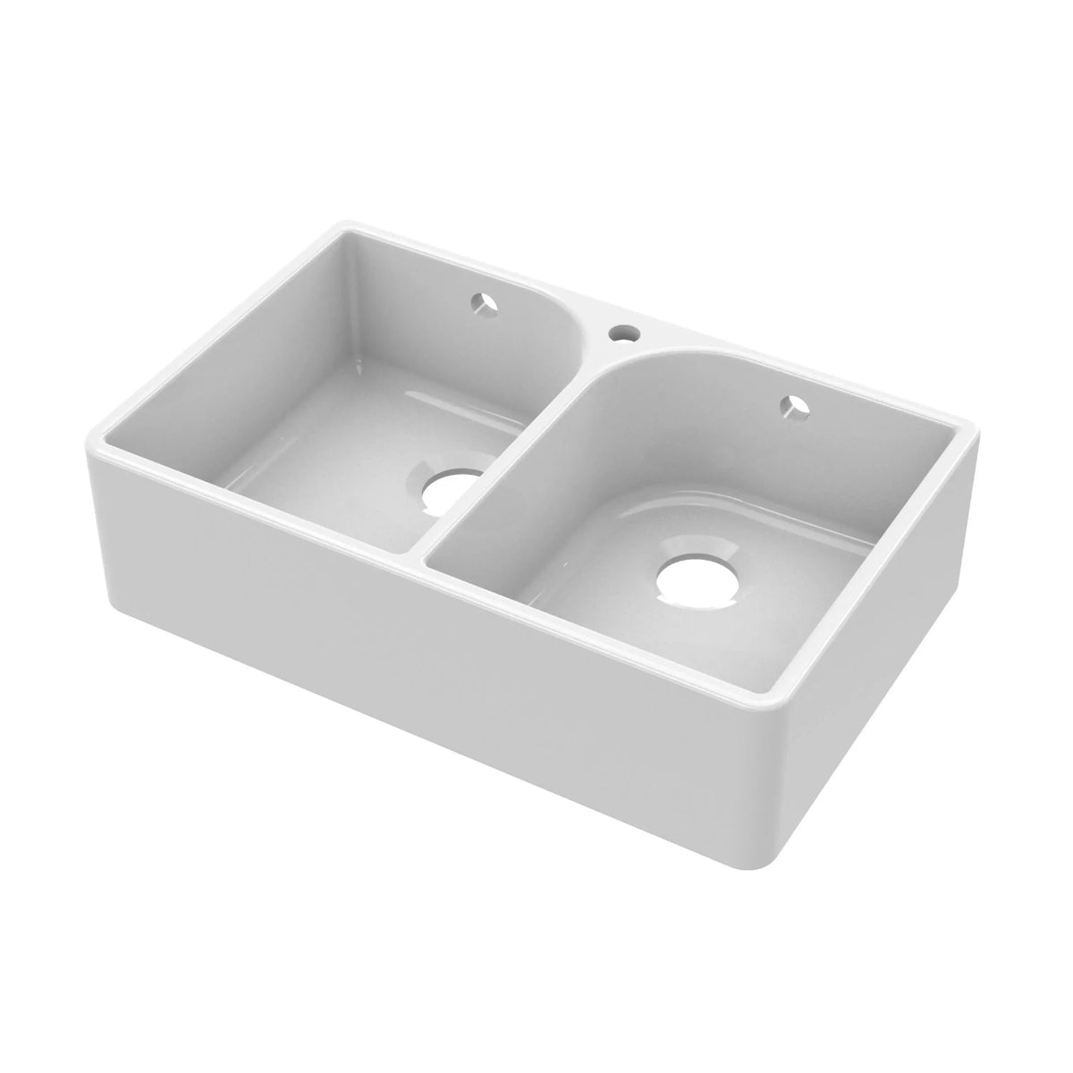 Inspire 795mm Double Bowl Butler Sink With Full Weir And Overflow - 1 Tap Hole - White
