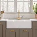 Inspire 795mm Double Bowl Butler Sink With Full Weir And Overflow - 1 Tap Hole - White