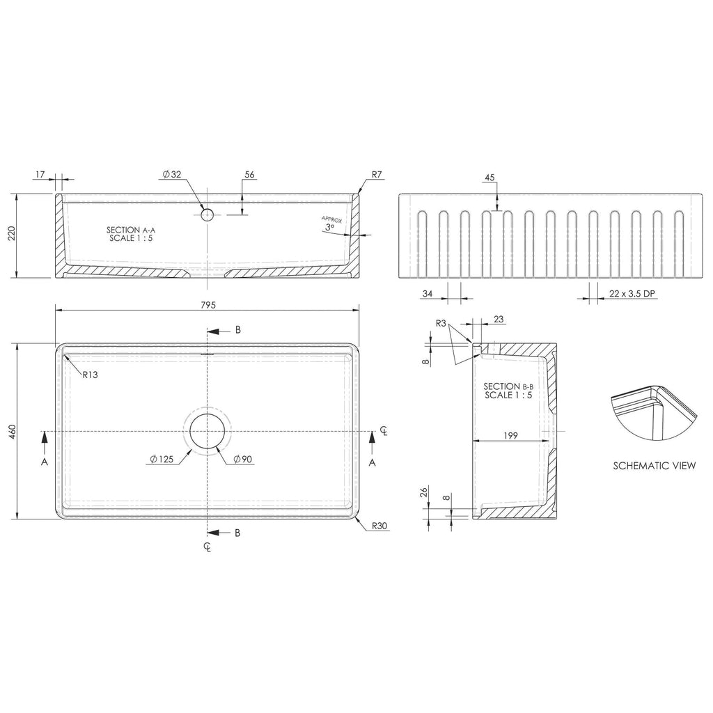 Inspire Butler Sink With Ledge, Wire Grid And Chopping Board - White