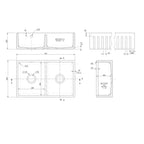 Inspire 795mm Double Bowl Fluted Butler Sink With Central Wastes And Overflow - White