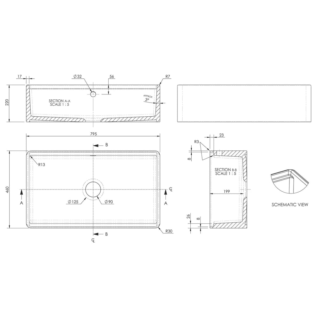 Inspire Fluted Butler Sink With Ledge - White