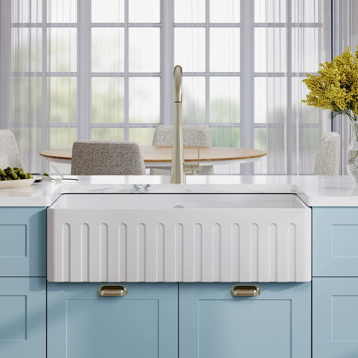 Inspire Fluted Butler Sink With Ledge - White