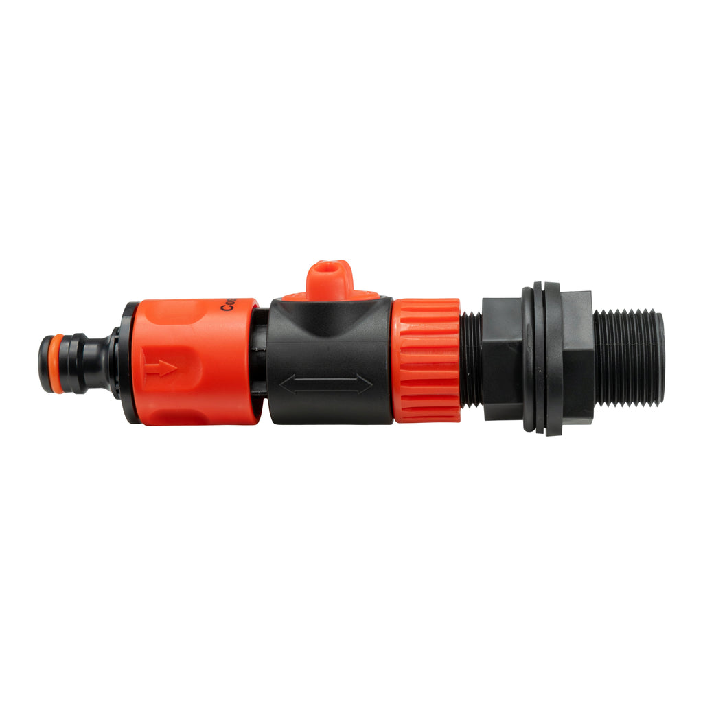 ¾” BSP Water Butt Fitting with Valve and Quick Connect Outlet
