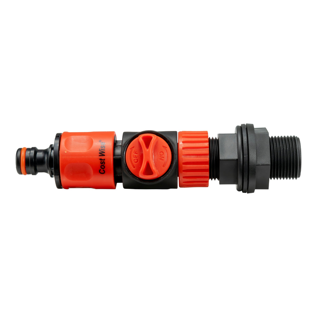 ¾” BSP Water Butt Fitting with Valve and Quick Connect Outlet
