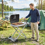 Foldable Gas BBQ Grill with Side Table & Trolley, Grease Box, 2.5 kW, Black