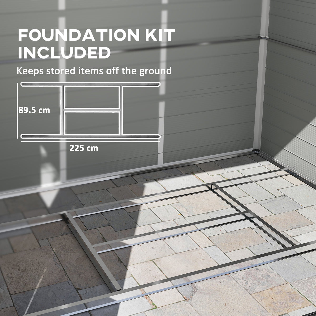 8 x 6ft Plastic Garden Storage Shed w/ Foundation Kit, Ventilation Slots & Lockable Door, Light Grey