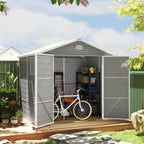 8 x 6ft Plastic Garden Storage Shed w/ Foundation Kit, Ventilation Slots & Lockable Door, Light Grey