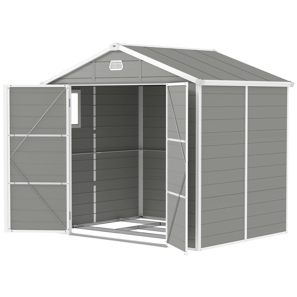 8 x 6ft Plastic Garden Storage Shed w/ Foundation Kit, Ventilation Slots & Lockable Door, Light Grey